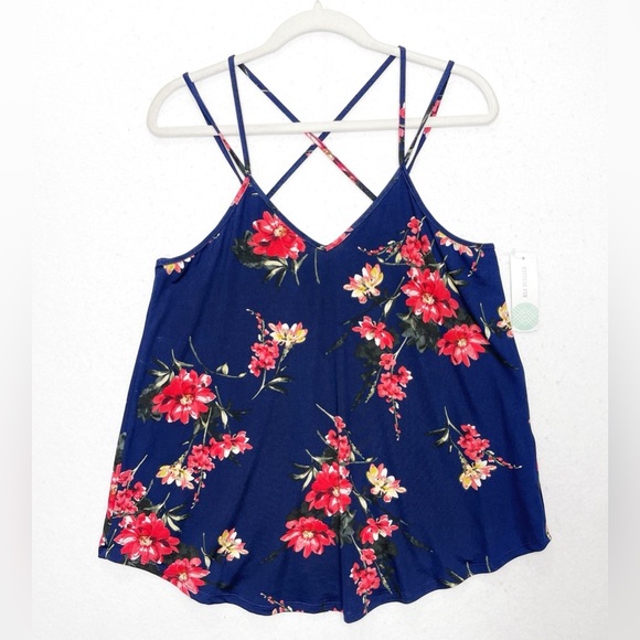 Paper Moon Basima Back Navy Floral Criss Cross Strap Tank Top Large Stitch Fix - Picture 3 of 9